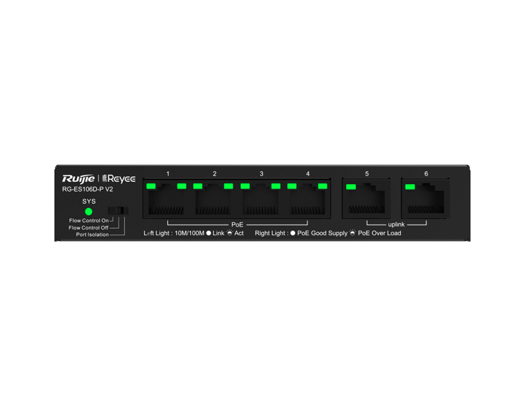 RG-ES106D-P V2 - Ruijie 6-port 10/100Mbps Desktop Unmanaged Switch