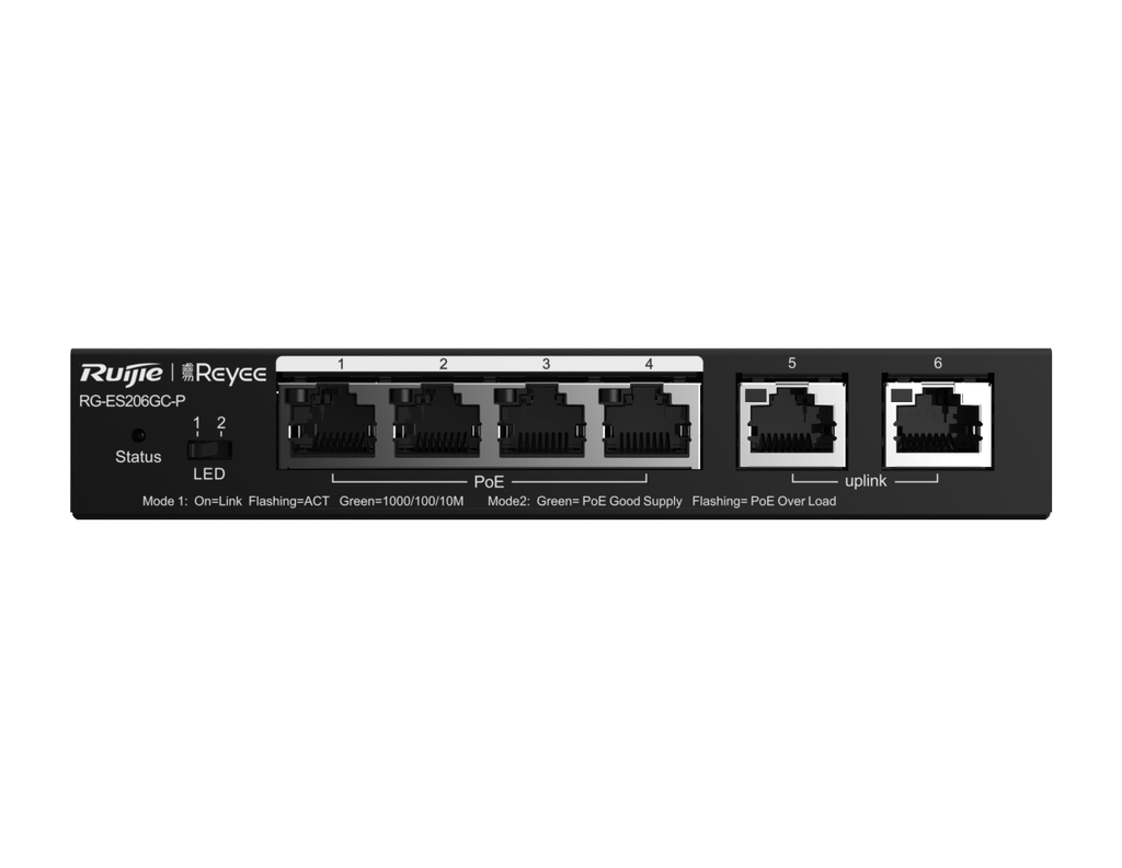 RG-ES206GC-P - Ruijie 6-Port Gigabit Smart Cloud Managed PoE Switch