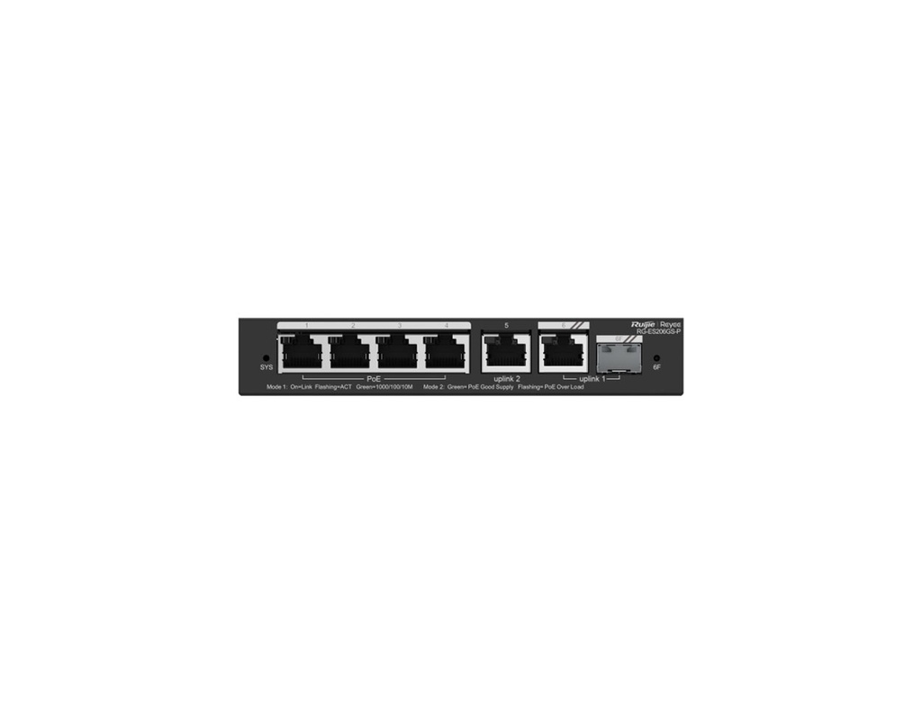 RG-ES206GS-P - Ruijie 6-Port Gigabit Smart Cloud Managed PoE Switch