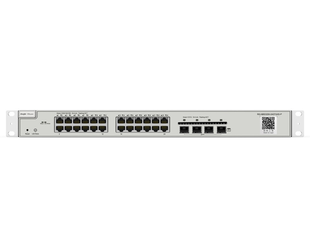 RG-NBS3200-24GT4XS-P - Ruijie 24-Port Gigabit Layer 2 Cloud Managed PoE Switch, 4 * 10G Uplink