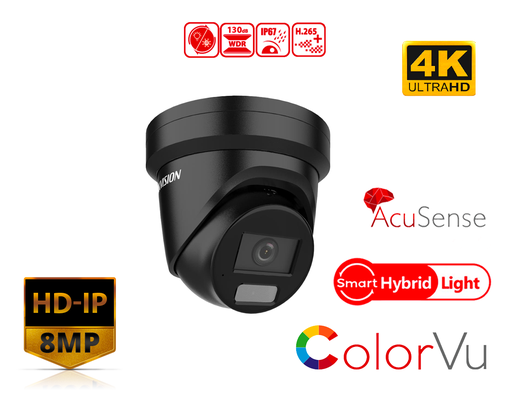 DS-2CD2387G2H-LIU/B(2.8MM) - 8 MP Smart Hybrid Light with ColorVu Fixed Turret Network Camera Black