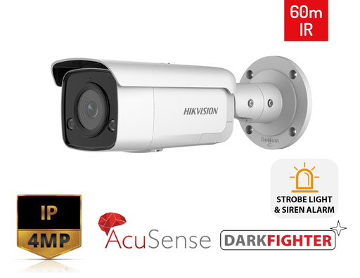 DS-2CD2T46G2-ISU/SL-2.8MM - 4MP AcuSense Strobe Light and Audible Warning Fixed Bullet Network Camera