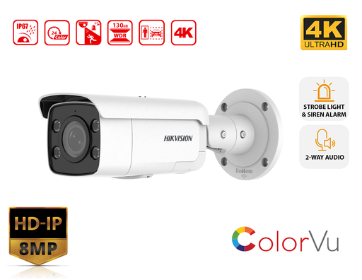 DS-2CD2T87G2-LSU/SL(2.8mm)(C) - 8 MP ColorVu Strobe Light and Audible Warning Fixed Bullet Network Camera