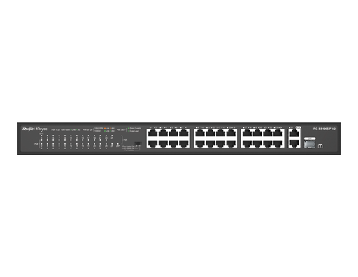 [RG-ES126S-P V2] RG-ES126S-P V2 - Ruijie 24-Port 10/100 Mbps with 2-Port Gigabit Rackmount PoE Switch